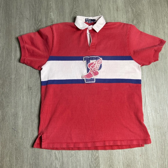 Vintage Ralph Lauren Polo P Wing Rugby Shirt Mens Size Large Red Preppy Preowned